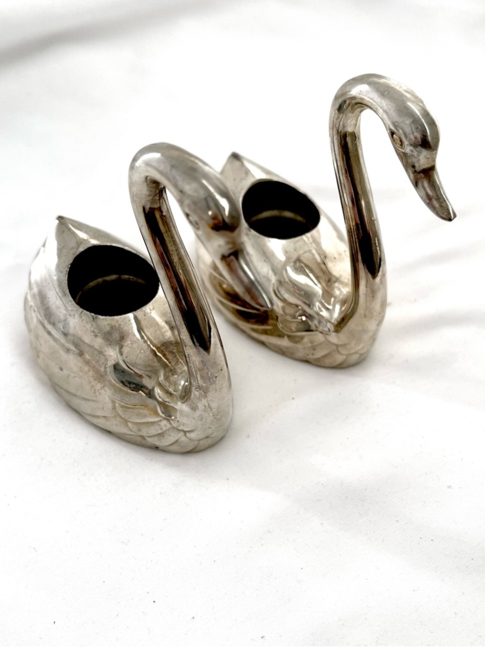 Set Of 2 Vintage Silver Plated Ornate Godinger Swan Candlesticks 3.75” Tall